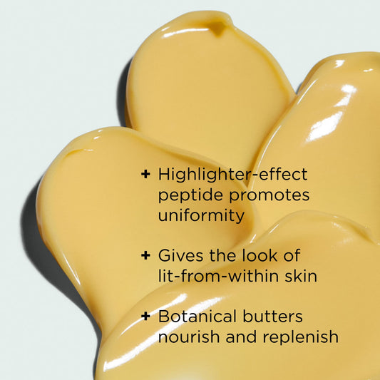 ORMEDIC balancing biopeptide crème texture shot with benefit callouts